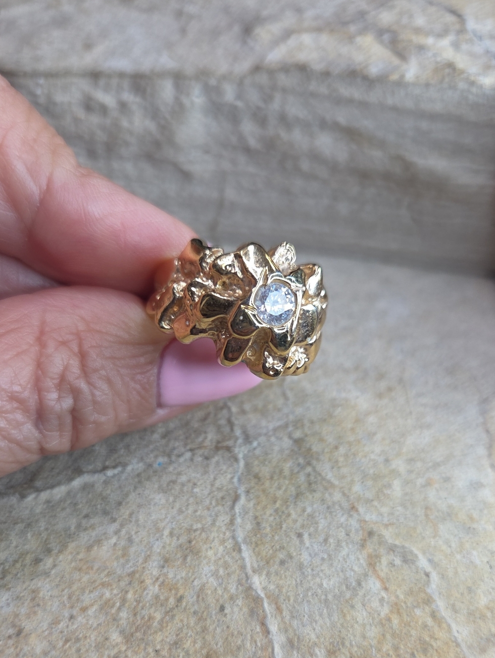 Vintage Heavy 18K Gold Electroplated Nugget Ring